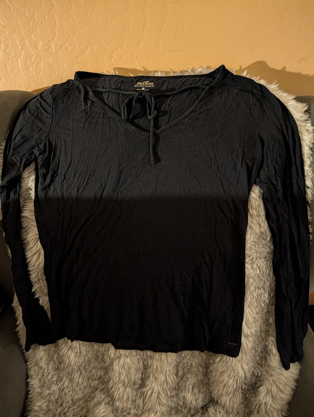 Hollister Black Long-Sleeve Tie-Neck Tee